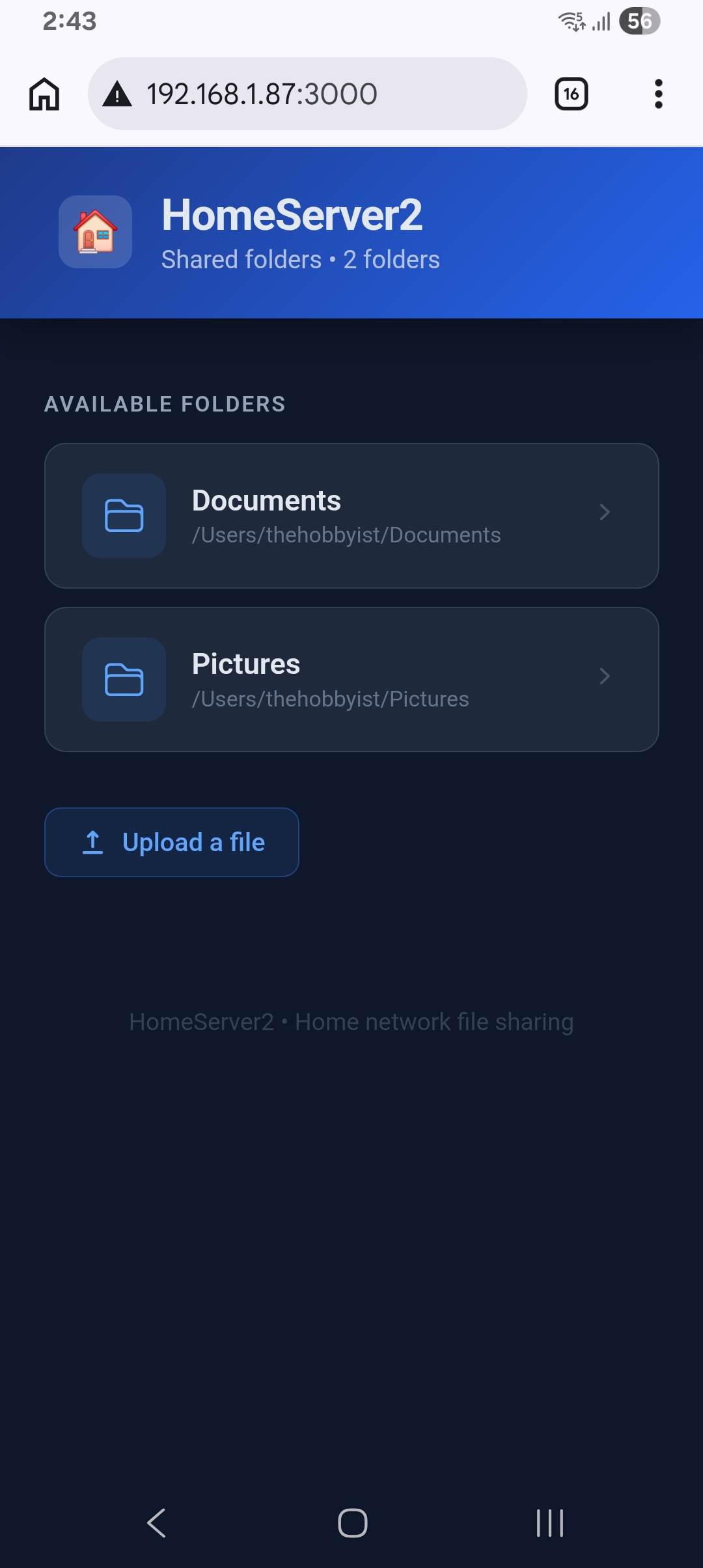 File listing on mobile browser